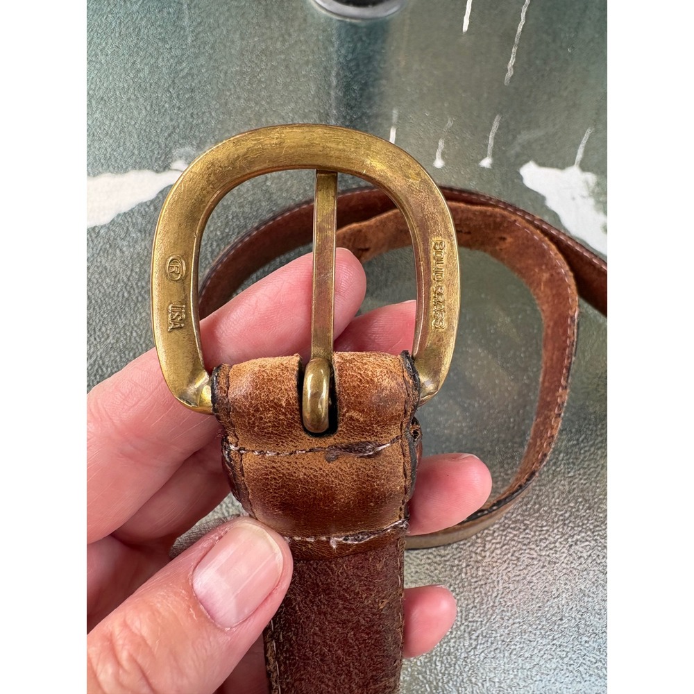 Vintage Waterbury CT Genuine Leather Belt Brown Solid Brass Buckle USA Size 40